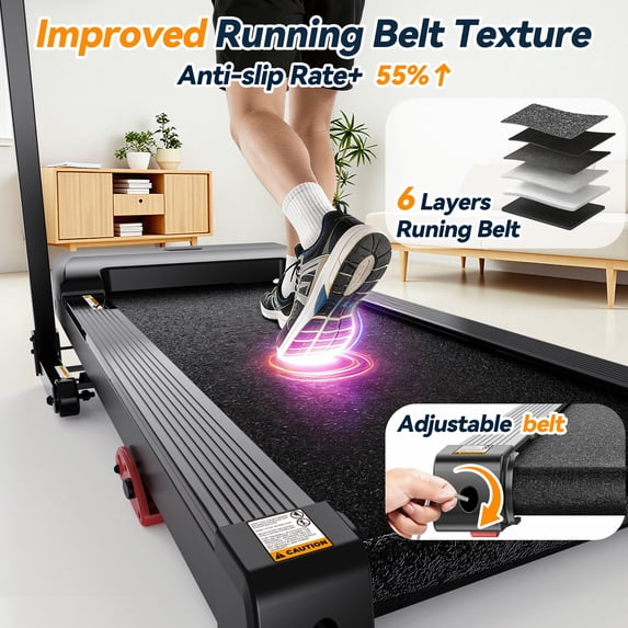 ODYAAZ Folding Electric Treadmill for Home, Compact Running Machine with 3HP Motor, 300 Lbs Capacity, 3-Level Adjustable Incline, Up to 7.5 MPH, Quiet Brushless Motor, 64 Preset Programs, Space-Saving Fitness