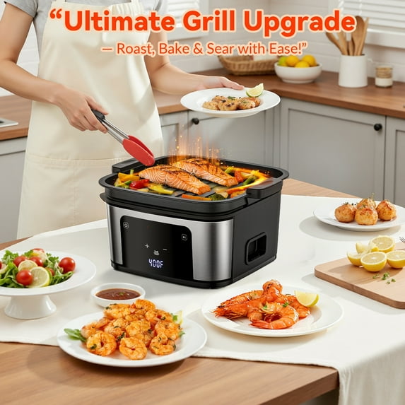 AQUGOKS Air Fryer 7.5QT Oven with 8-in-1 Multi Function, Visible Window and Touchscreen, Versatile Air Fryer for Roasting, Baking, Reheating Healthy Meals, Black, 100 Liners Gift