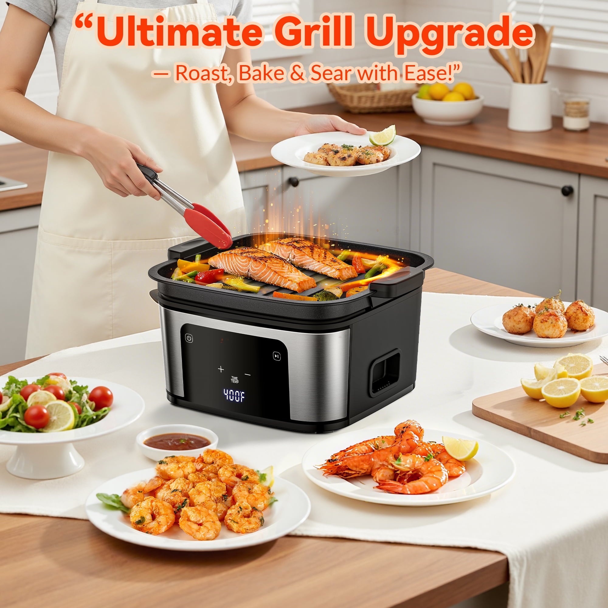 7.5Qt Multifunction Air Fryer w/ Digital LED Touch Screen, Steak Searing, 8 Preset Cookings, 95% Less Oil, Nonstick Dishwasher-Safe Basket, Includes 100 Liners