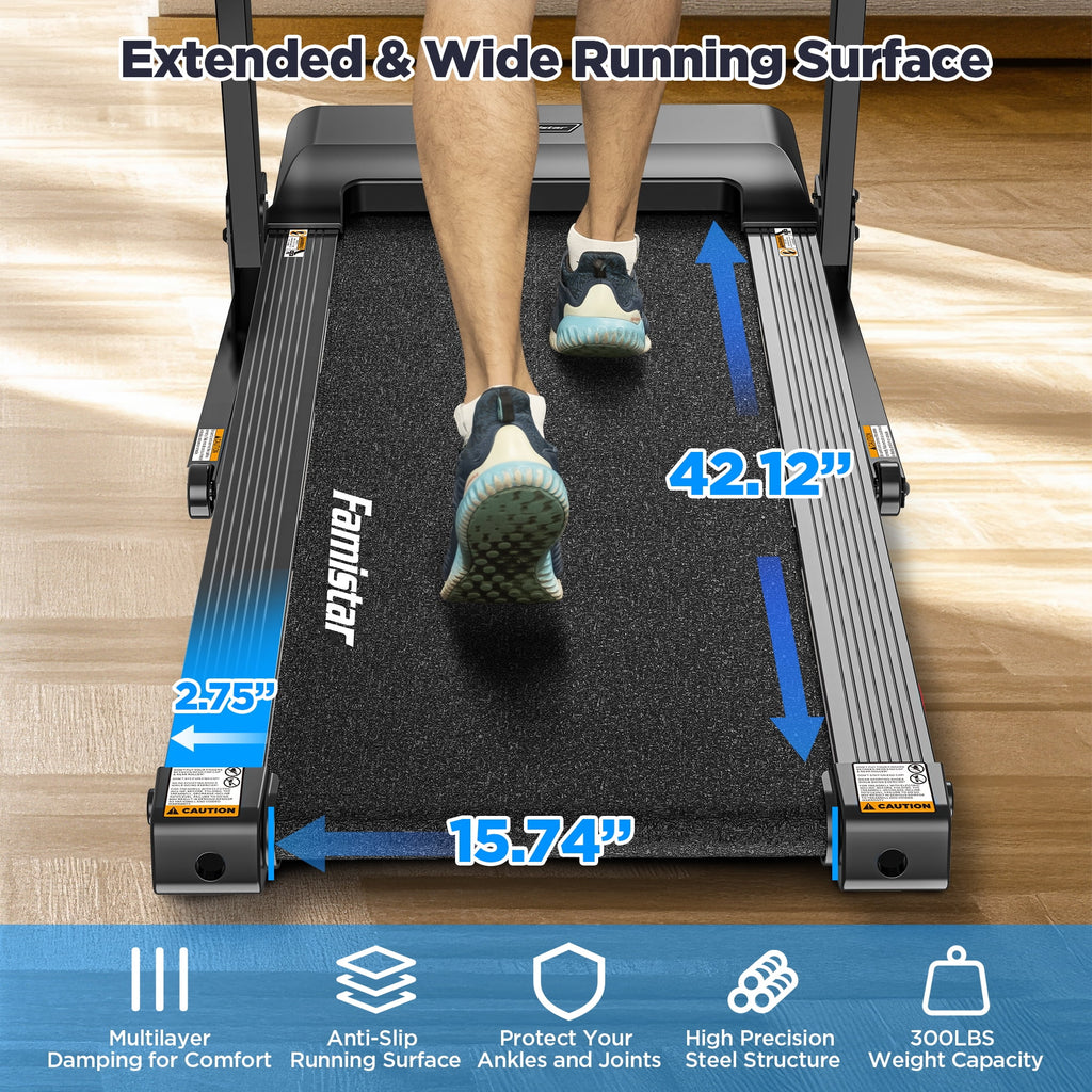 Famistar Electric Folding Treadmill for Home with Adjustable Incline & APP, 7.5MPH Speed, 301lbs, HiFi Bluetooth Speakers, 3.0HP Foldable Compact Treadmill Walking Running Machine