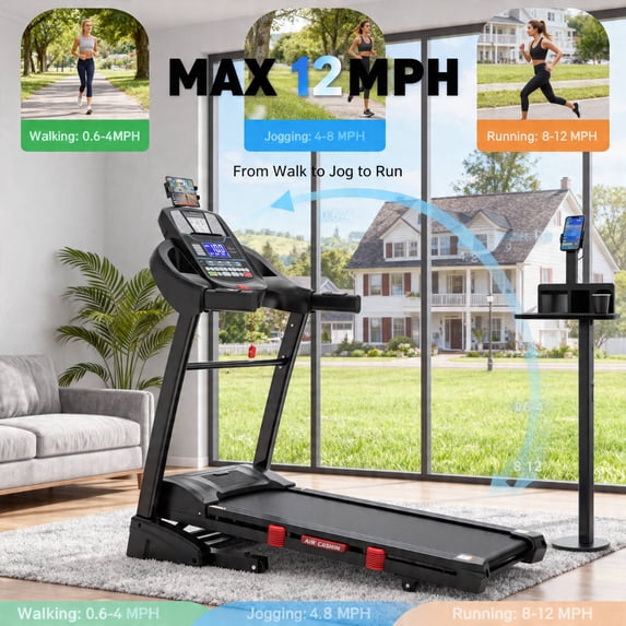 Qvamodo Folding Treadmill for Home–5HP Motor, 20-Level Auto Incline, 71 Programs, Free Courses & APP & Bluetooth, LCD Display, 18"×50" Cushioned Deck, 330 lbs Capacity, Jogging walking, Knee Straps Bonus
