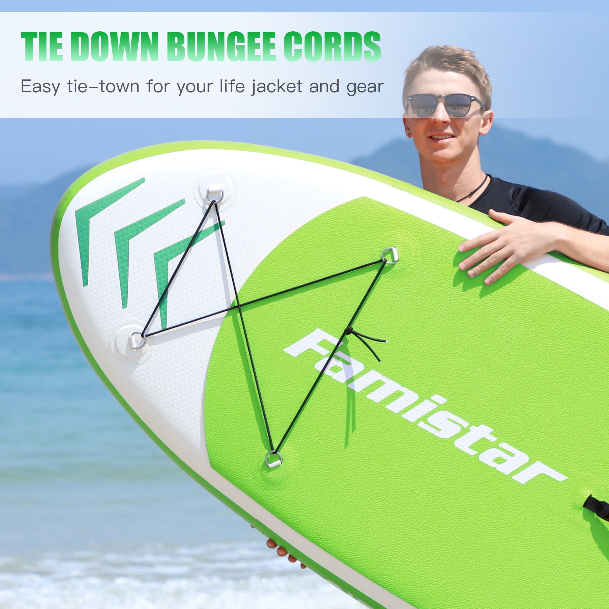 Famistar 12' Inflatable Stand Up Paddle Board SUP w/ 3 Fins, Adjustable Paddle, Pump & Carrying Backpack