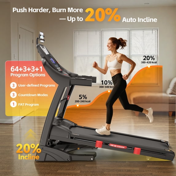 FaayFian Auto Incline Treadmill for Home, 5.1HP Folding Treadmill 400lbs Capacity, 0.6-12MPH, 64Programs, APP Control, Shock Absorption, Home&Office