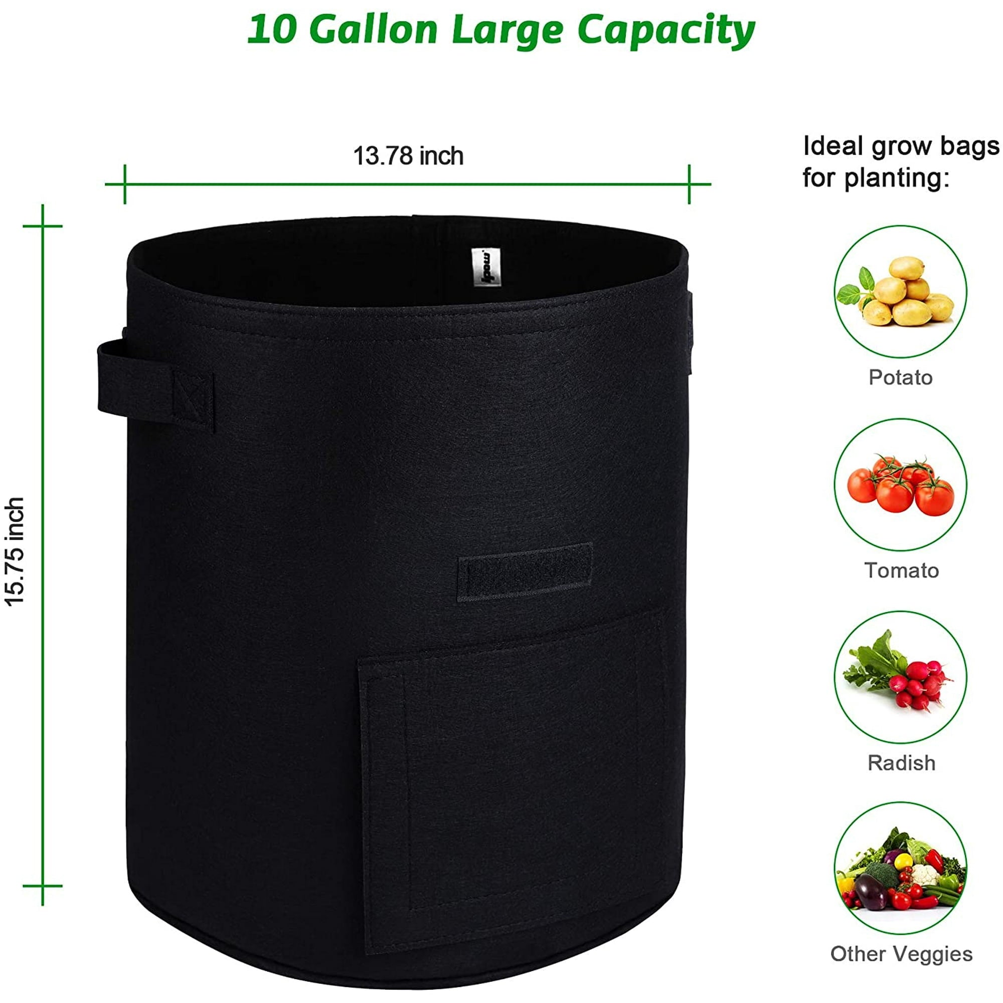 MAJUNES 10 Gallon 5 Pack Potato Grow Bags, Campomy Plant Grow Bags Heavy Duty with Flap Handles, Multicolor