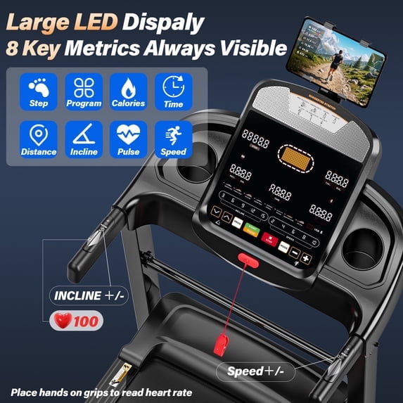 AQUGOKS 20% Auto Incline Treadmills for Home, 5.15HP 12MPH Foldable Walking Running Treadmill with LCD Displays, 95+10 Programs, Portable Treadmill Up to 400LBS Capacity, APP Connection