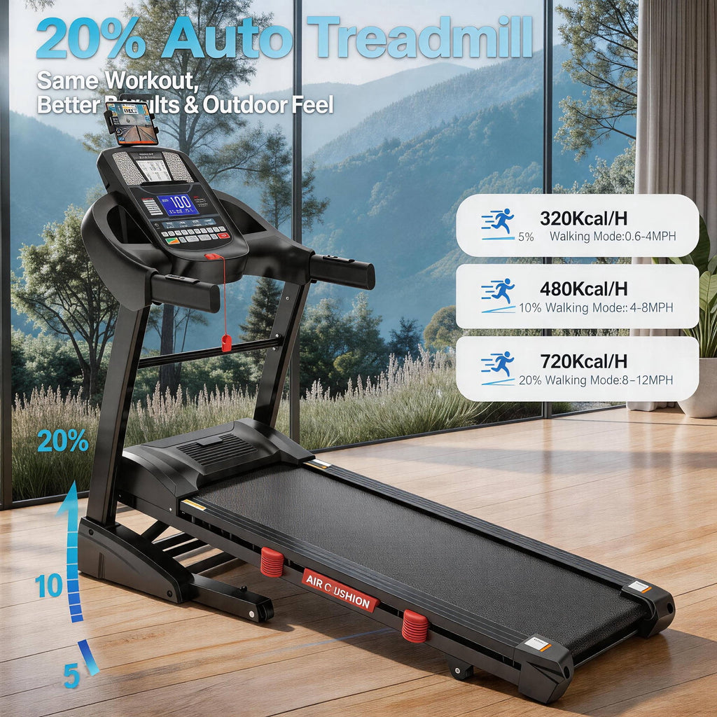 WNANEEZ 5HP Foldable Treadmill for Home, Treadmill with 20% Auto Incline Exercise Treadmill, APP Control, 400 lbs Capacity, 12 MPH Walking Running Machine for Small Space, 71 Programs, Bonus Knee Strap