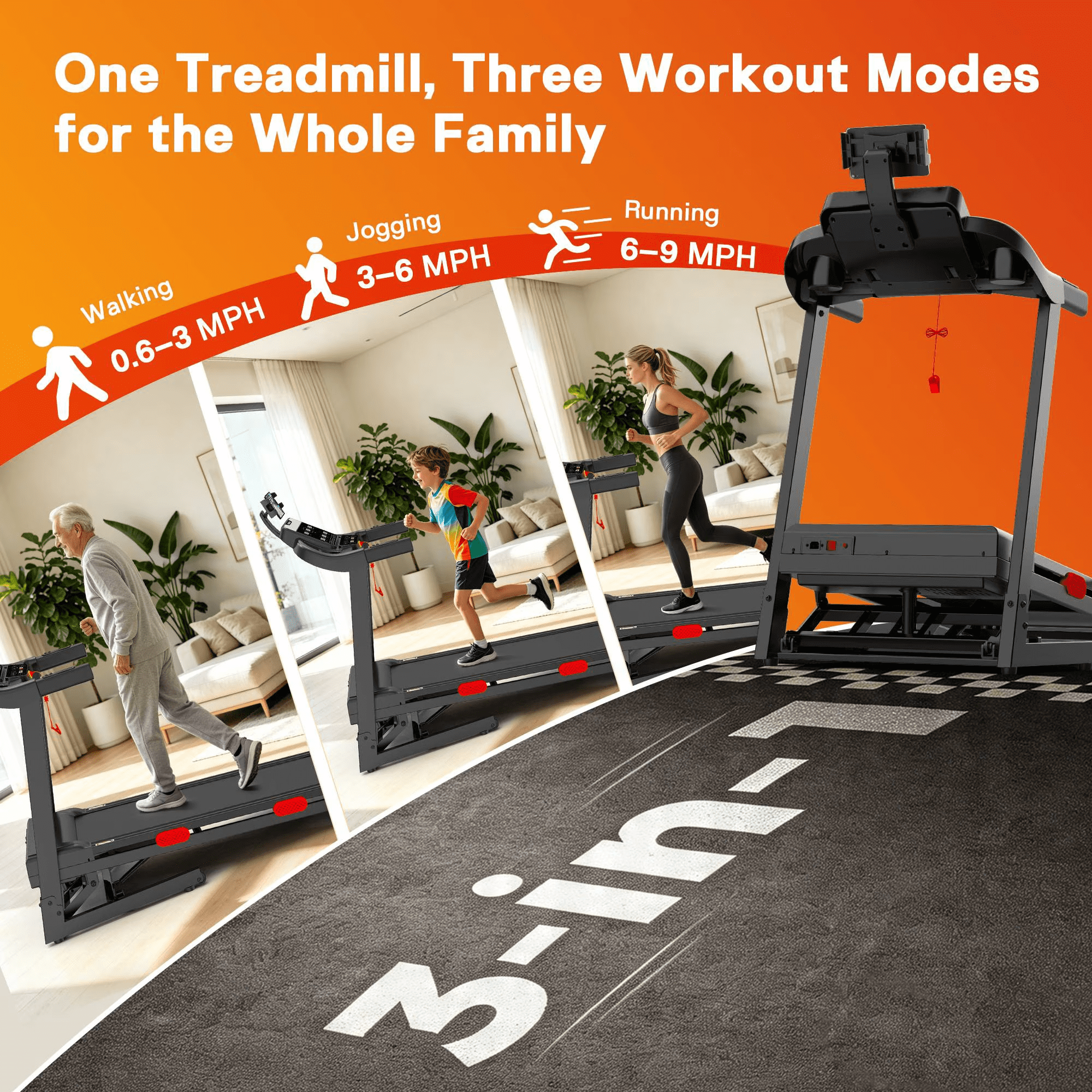 WNANEEZ 3.8HP Auto Incline Folding Treadmill, 9 MPH Speed, 330 LBS Capacity, 15 Level Incline with 105 Programs for Home Apartment Daily Cardio Workout