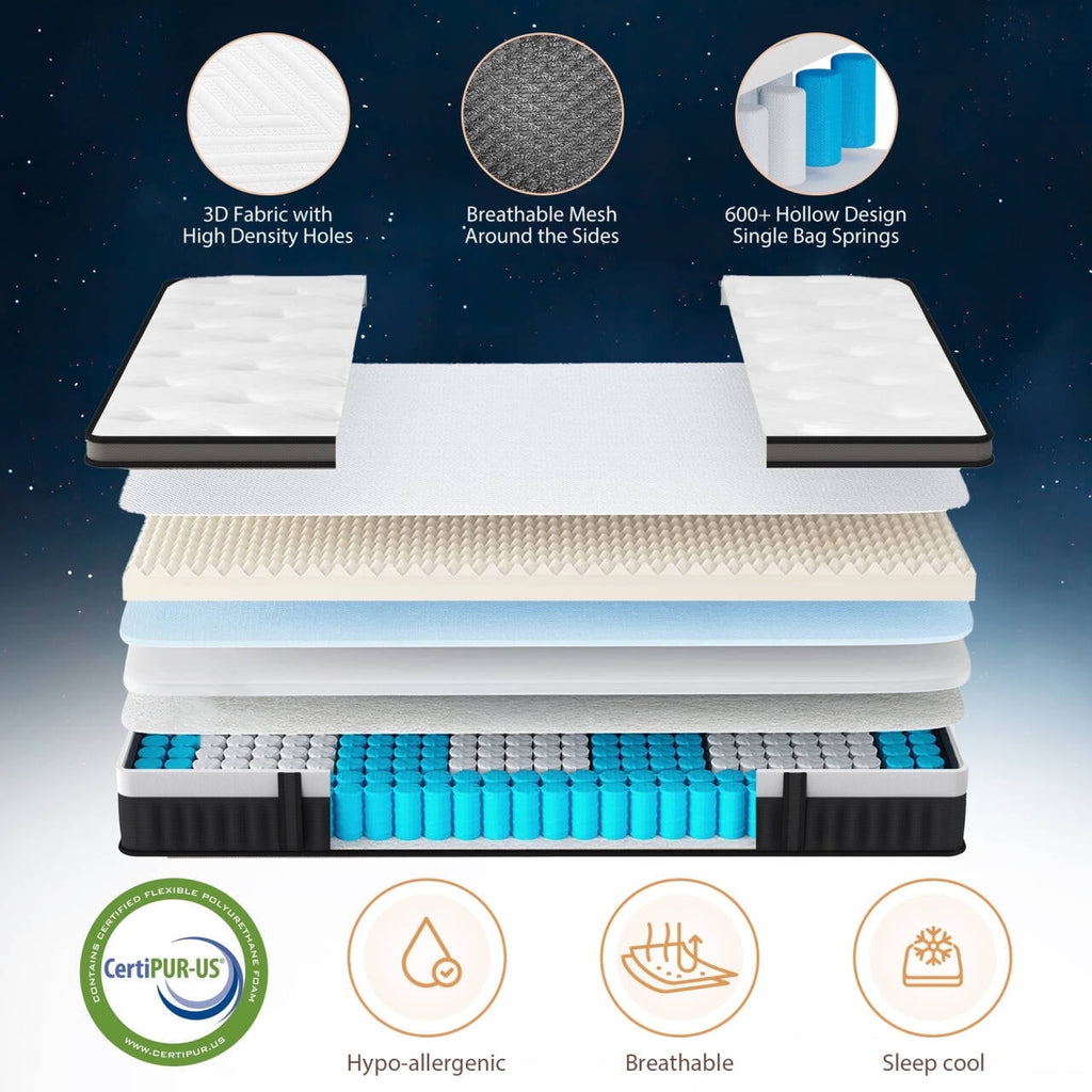 WNANEEZ King Size Mattress,14 Inch Mattress in a Box with Memory Foam & Individual Pocket Spring for Edge Support,Pressure Relief,Medium Firm,CertiPUR-US.