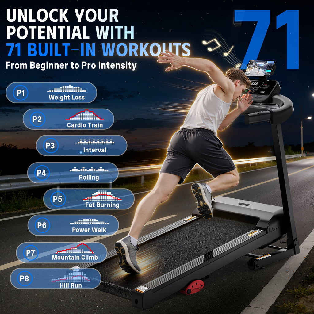 AQUGOKS Compact Folding Exercise Treadmill for Home with Incline (3.75HP Brushless Motor, 300lbs Capacity, 3-Level Incline, Heart Rate Sensors + Emergency Stop), treadmill for Walking, Running