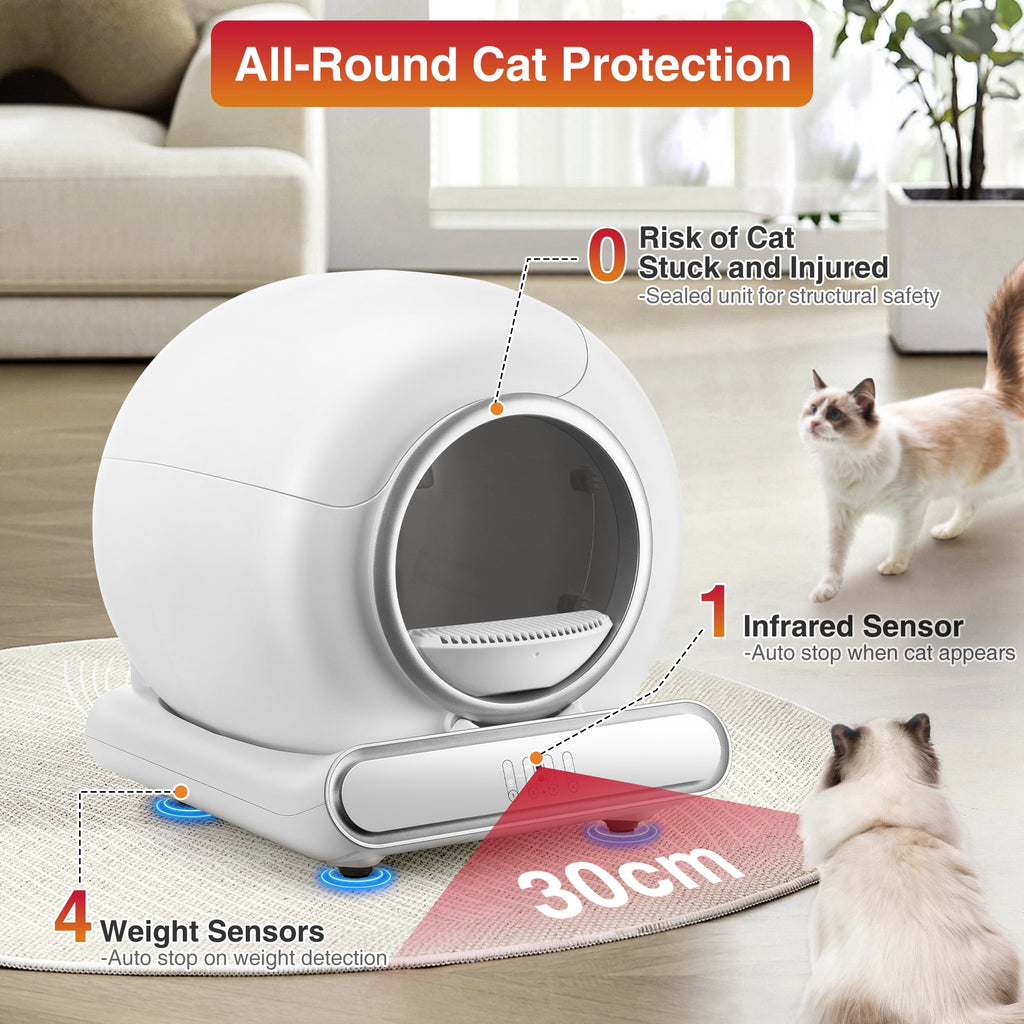 FaayFian Self Cleaning Litter Box, Automatic Cat Litter Box Self Cleaning for Multiple Cats, with Safety Protection, App Control, Quiet Operation, 1Rolls of Garbage Bags
