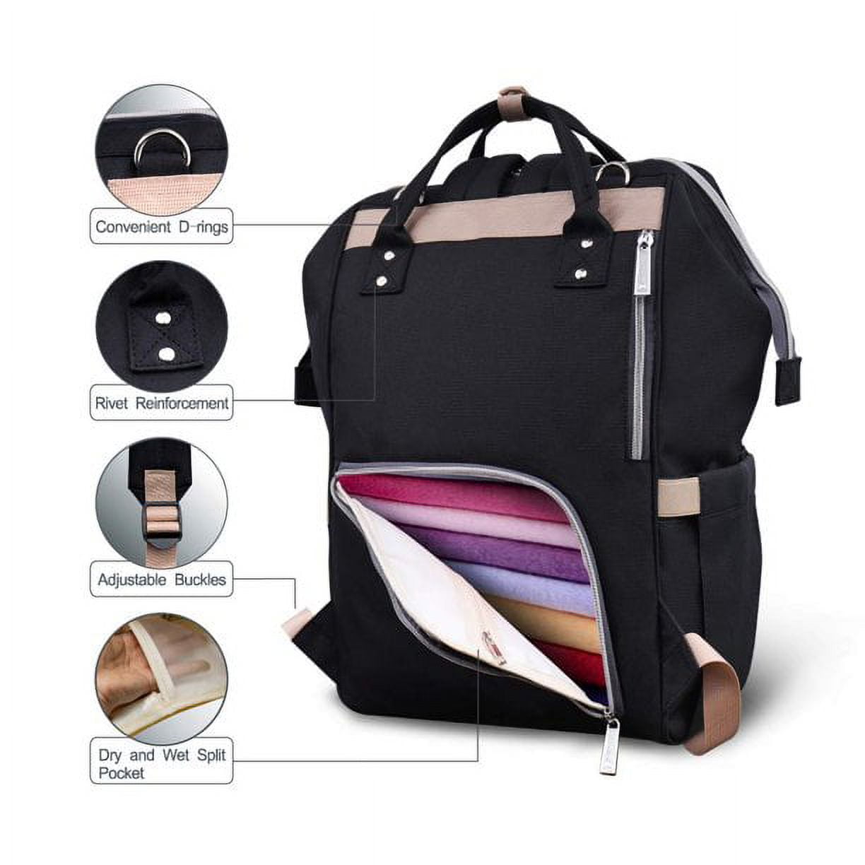 MAJUNES Diaper Bag Backpack, Large Capacity Travel Baby Backpack Bags Multi-Functional Maternity Nappy Bag, Breathable Shoulder Strap Waterproof with Insulated Pockets,Black
