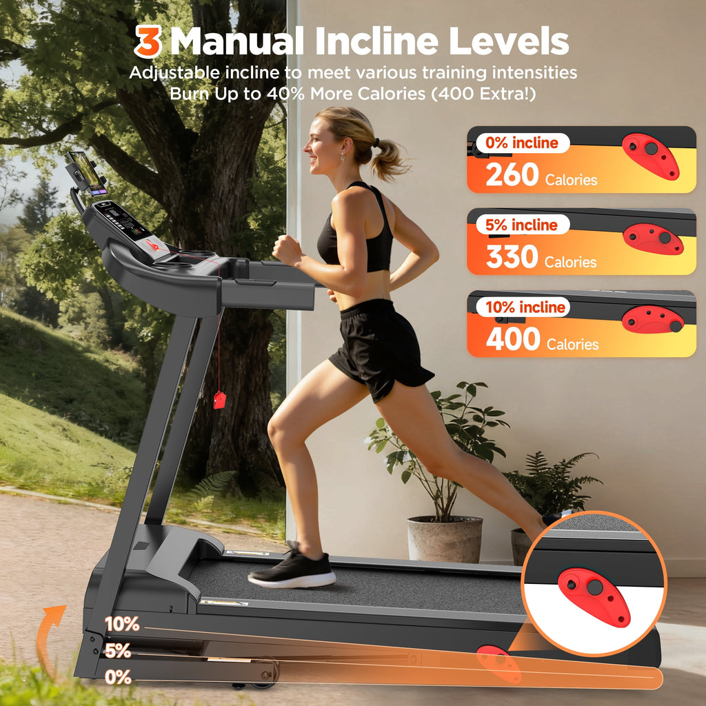 Campmoy Folding Treadmill w/ Incline, 3.5HP Treadmill for Home w/ 330lb Capacity, 71 Programs