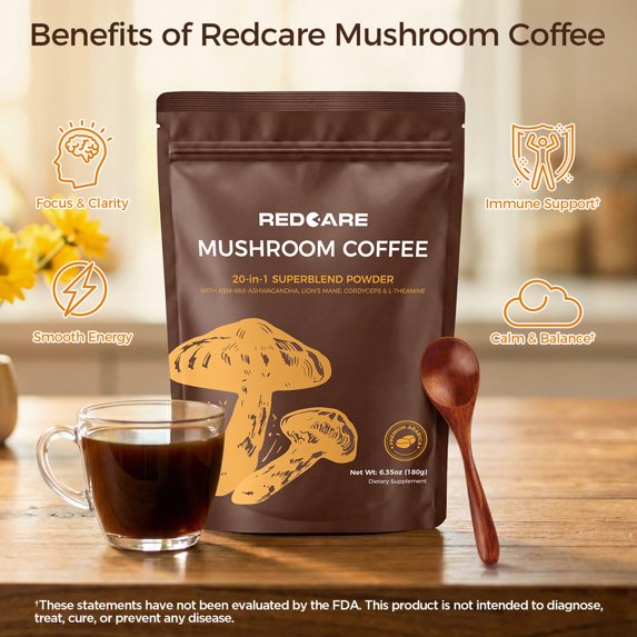 MAJUNES Mushroom Coffee w/ Adaptogenic Mushrooms, Lion's Mane, Cordyceps, Turkey Tail,Reishi, Ashwagandha, L-Theanine,Green Tea, Instant Coffee Powder for Focus, Digestion & Immunity, Fruiting Body, 6.35oz