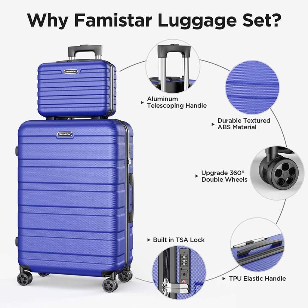 WNANEEZ  Luggage Sets 4 Piece Hardside Suitcases Set（14/20/24/28）Suitcase with 360° Double Spinner Wheels Integrated TSA Lock. (Blue)