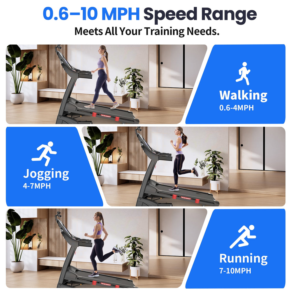 Campmoy 5HP Foldable Treadmill for Home w/ 15% Auto Incline, 400lbs Capacity, 10MPH Portable Treadmill, 64+7 Programs, Personalized Workout with APP, Running Walking treadmill