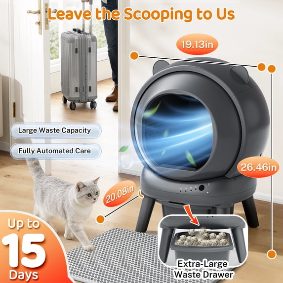 Famistar Automatic Cat Litter Box Self Cleaning, 100+15L Large Size Litter Box, 2.4G WiFi APP Control, Odor Removal, Safety Protection with Litter Mat & Liner