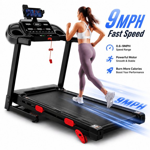 OXIBYPU 9MPH Treadmill with 10% Incline, 3.75HP Treadmill 330lb Capacity for Home, 105 Programs, Walking Jogging Folding Treadmill with Smart APP Control, Wider Running Belt, exercise equipment