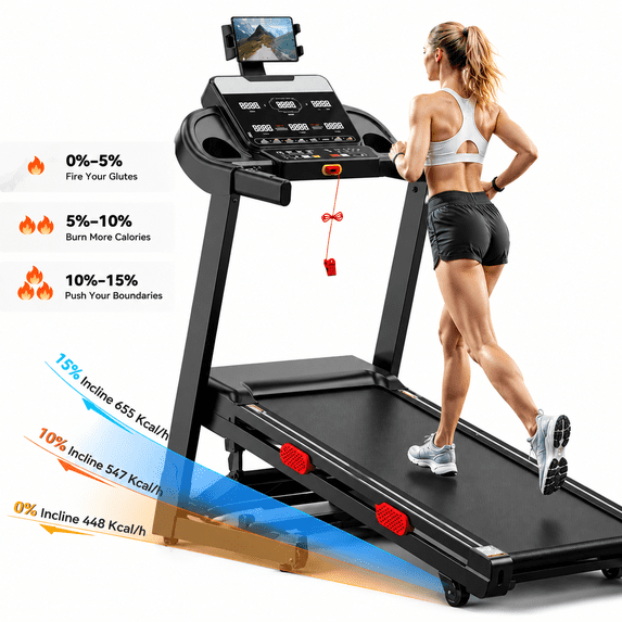 OXIBYPU 9MPH Treadmill with 15% Auto Incline, 3.8HP Electric Home Treadmill 300-340LB Capacity, Foldable Treadmill with Smart APP Control,96+5+3+1 Modes,Portable Exercise Equipment for Jogging Walking