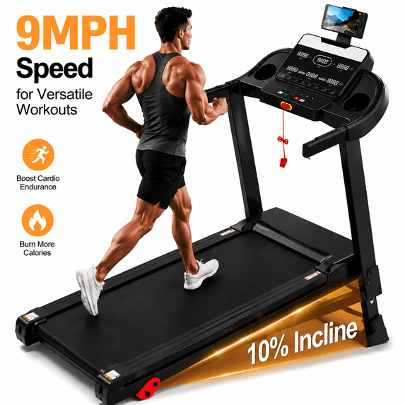 OXIBYPU 9MPH Treadmill with Incline,Home Treadmill 300-330lb Capacity, 3.85HP Electric Foldable Treadmill w/ 105 Programs, Smart APP Control w/ Virtual Run, Exercise Equipment w/ 4 Shock Absorption System