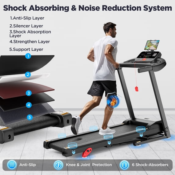 Qvamodo 3HP Folding Treadmill for Home, 9% Manual Incline, 64 Programs, Smart App Control, 300 lbs Capacity, Quiet & Shock Absorption