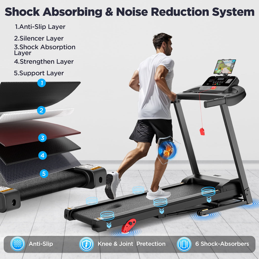 FaayFian Folding Treadmill with Incline – 300 lbs Capacity, Compact Electric Running Machine for Home, 3.25HP Quiet Motor, 0.6-7.5 MPH, APP Control, Adjustable iPad Holder