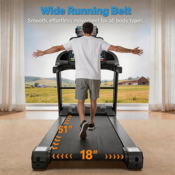 Qvamodo Folding Treadmill for Home–5HP Motor, 20-Level Auto Incline, 71 Programs, Free Courses & APP & Bluetooth, LCD Display, 18"×50" Cushioned Deck, 330 lbs Capacity, Jogging walking, Knee Straps Bonus