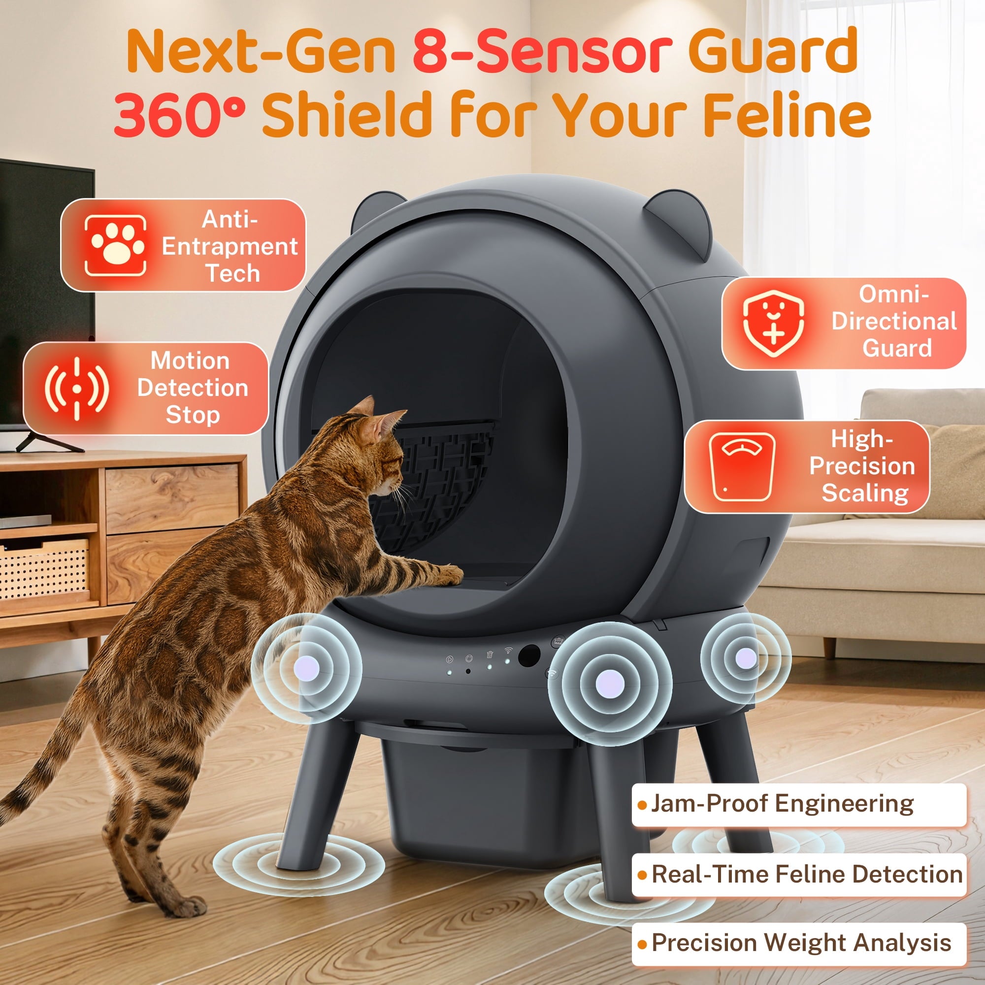 Famistar Automatic Cat Litter Box Self Cleaning, 100+15L Large Size Litter Box, 2.4G WiFi APP Control, Odor Removal, Safety Protection with Litter Mat & Liner