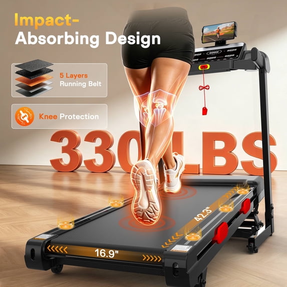 FaayFian 3.8HP Folding Treadmill, 300-330lb Capacity, 15 Levels Auto Incline Treadmills for Home Running and Walking Max 9 MPH Speed Foldable ElectronicTreadmill Running Machine with APP & Bluetooth