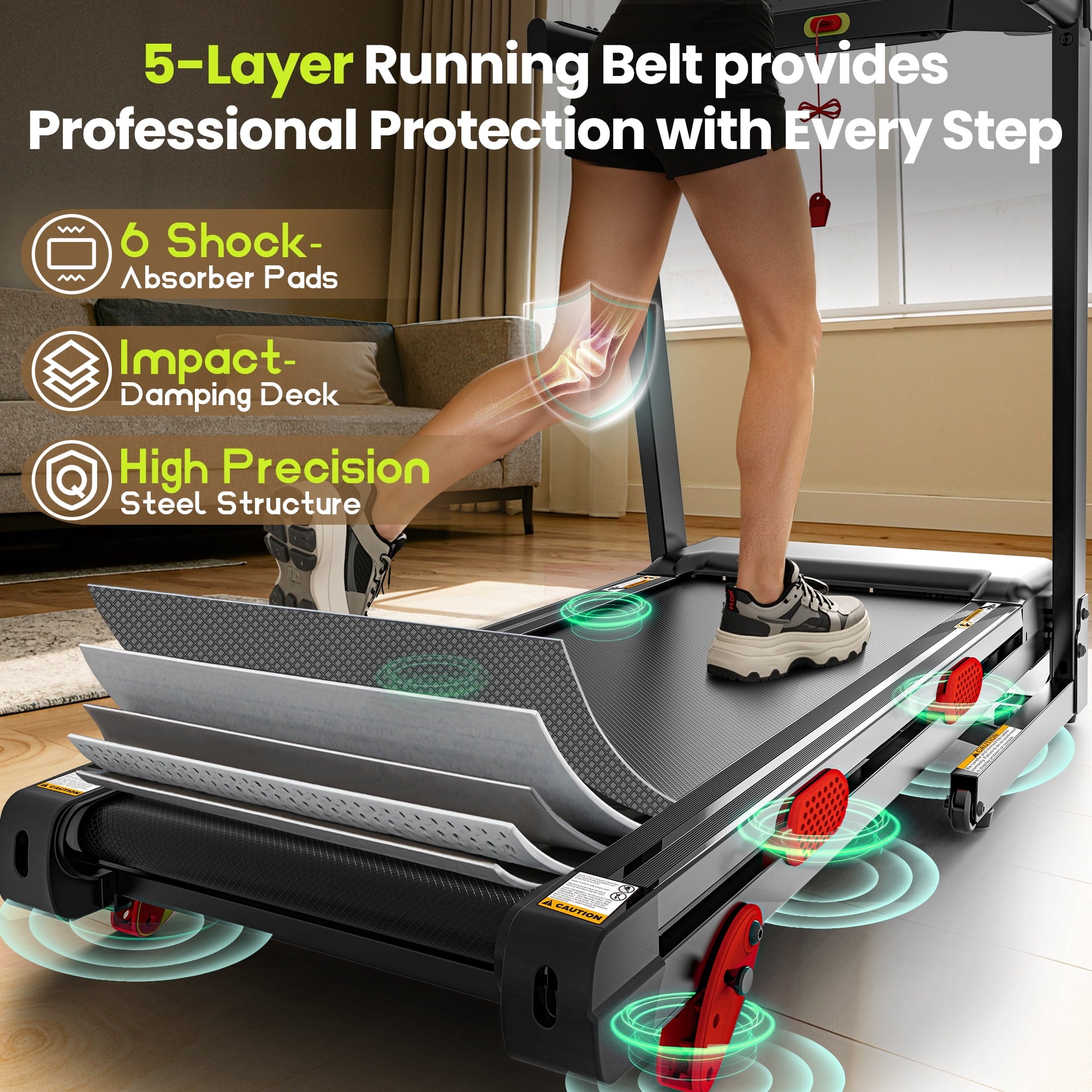 330 lbs Portable Folding Treadmill, 3.75 HP Foldable Compact Treadmill for Home Office, Walking Running Treadmill with LED Display for Exercise, Treadmill with Incline, 105 Programs
