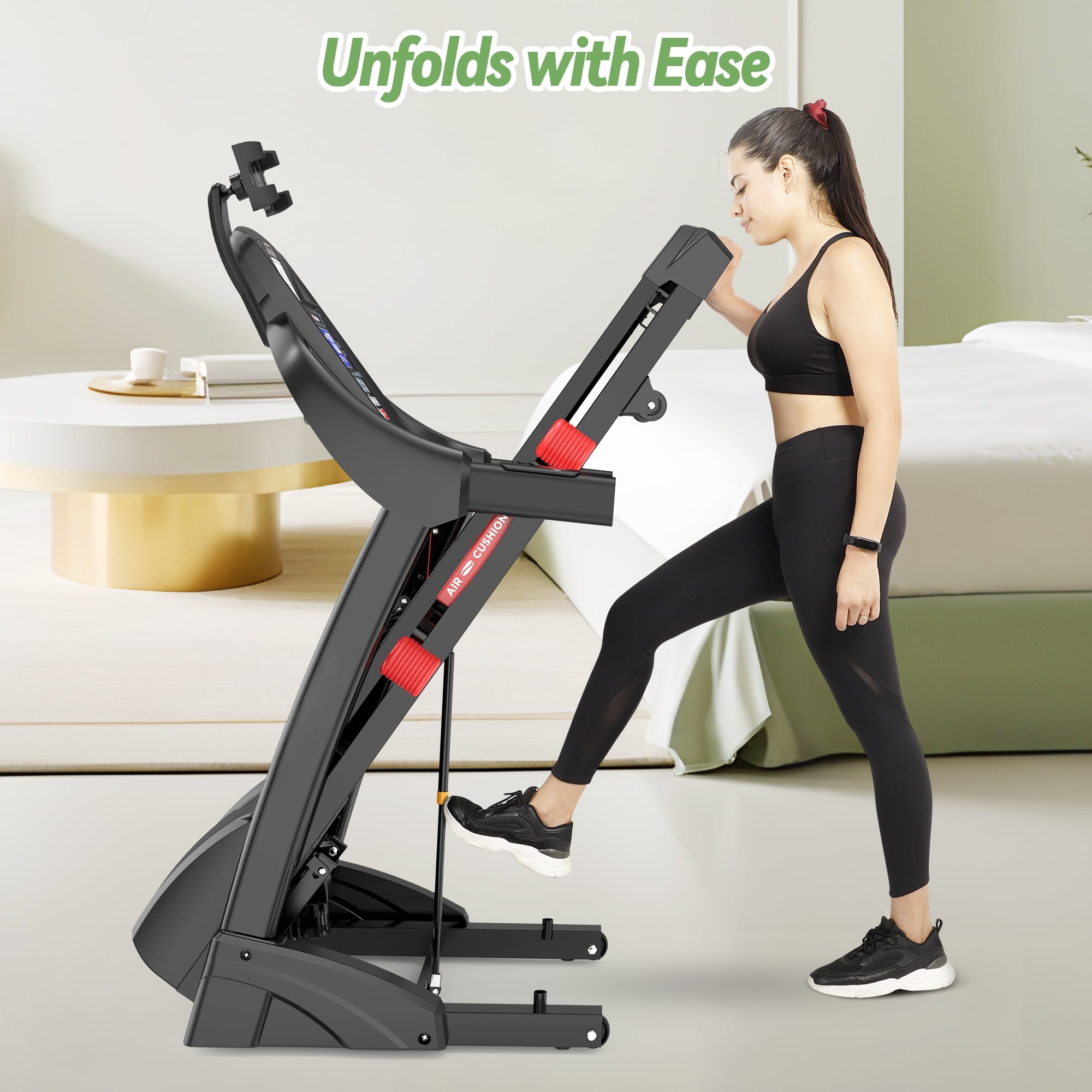 Campmoy 300 lbs Portable Folding Treadmill, 4.75 HP Foldable Compact Treadmill for Home/Office, Walking Running Treadmill with LED Display for Exercise,64 Workout Programs, Bluetooth Speakers & App Control