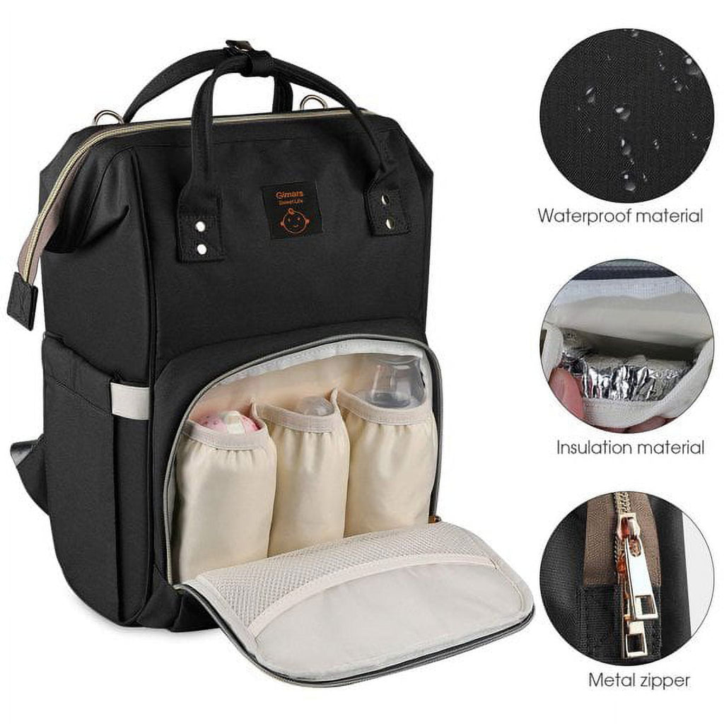 MAJUNES Diaper Bag Backpack, Large Capacity Travel Baby Backpack Bags Multi-Functional Maternity Nappy Bag, Breathable Shoulder Strap Waterproof with Insulated Pockets,Black