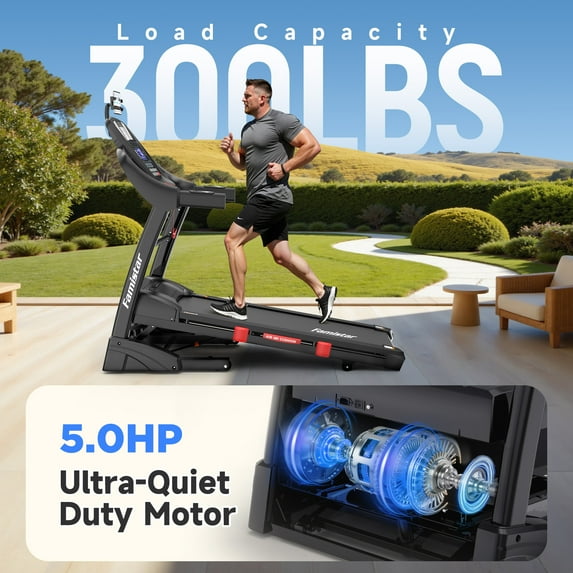 Famistar 5.0HP Folding Treadmill for Home with 15 Auto Incline, Smart APP, 300lbs, HiFi Bluetooth Speakers, 64 Programs, 10MPH Speed, Foldable Electric Treadmill Running Machine, Knee Strap Gift