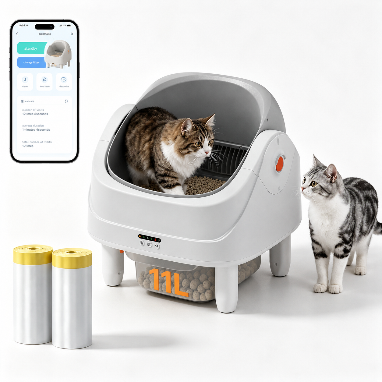 ZEJIXO Upgraded Self Cleaning Cat Litter Box, Automatic Cat Litter Box Self Cleaning with App Control, 7 Sensor Safety Protection, Open Top Large Litter Box for Multiple Cats, UV Blue Light Odor Control