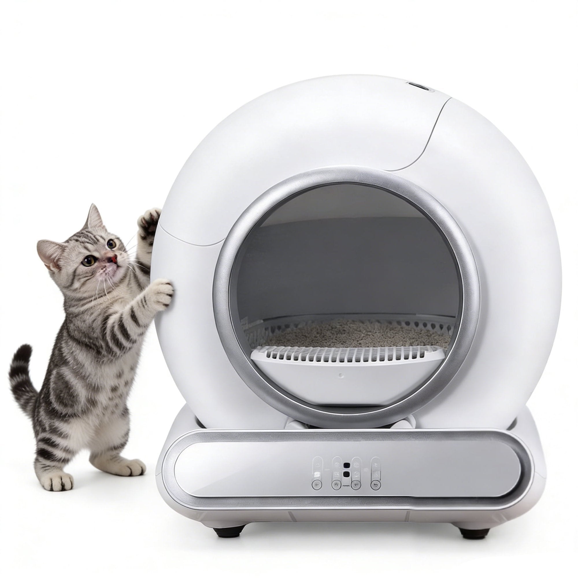WNANEEZ APP-Controlled Smart Cat Litter Box-Automatic Cleaning, Odor Elimination, Ideal for Multiple Cats, White
