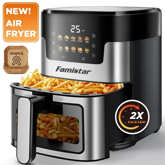 ODYAAZ Air Fryer Oven 10 Preset Cookings, Portable Air Fryer w/ Large 7.5 QT, Touch Screen, Dishwasher-Safe W/100 Pcs Liners