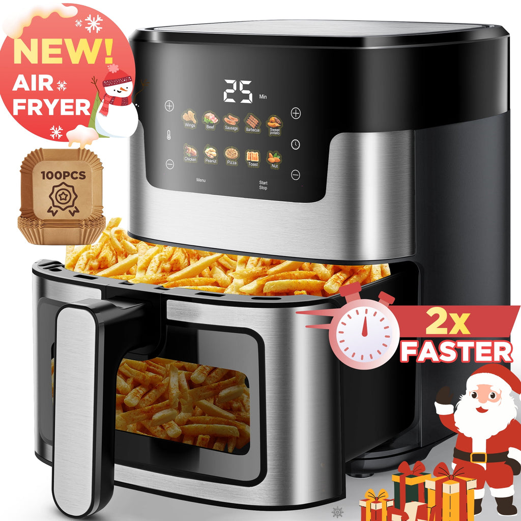 ODYAAZ Air Fryer Oven 10 Preset Cookings, Portable Air Fryer w/ Large 7.5 QT, Touch Screen, Dishwasher-Safe W/100 Pcs Liners