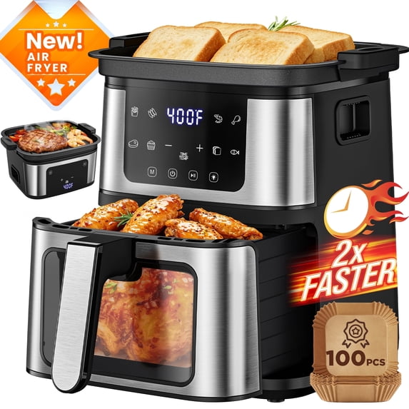 ODYAAZ Air Fryer Oven 10 Preset Cookings, Portable Air Fryer w/ Large 7.5 QT, Touch Screen, Dishwasher-Safe W/100 Pcs Liners