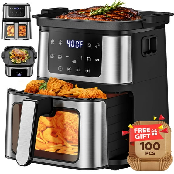 ODYAAZ Air Fryer Oven, 10-in-1 7.5Qt Multifunction Air Fryer with Digital LED Touch Screen, 10 Preset Cookings, Dishwasher-Safe Basket, 95% Less Oil, Nonstick Dishwasher-Safe Basket, 100Pcs Liner