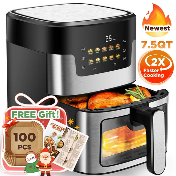Famistar Air Fryer Oven, 10-in-1 7.5Qt Multifunction Air Fryer with Digital LED Touch Screen, 10 Preset Cookings, Dishwasher-Safe Basket, 95% Less Oil, Nonstick Dishwasher-Safe Basket, 100Pcs Liner