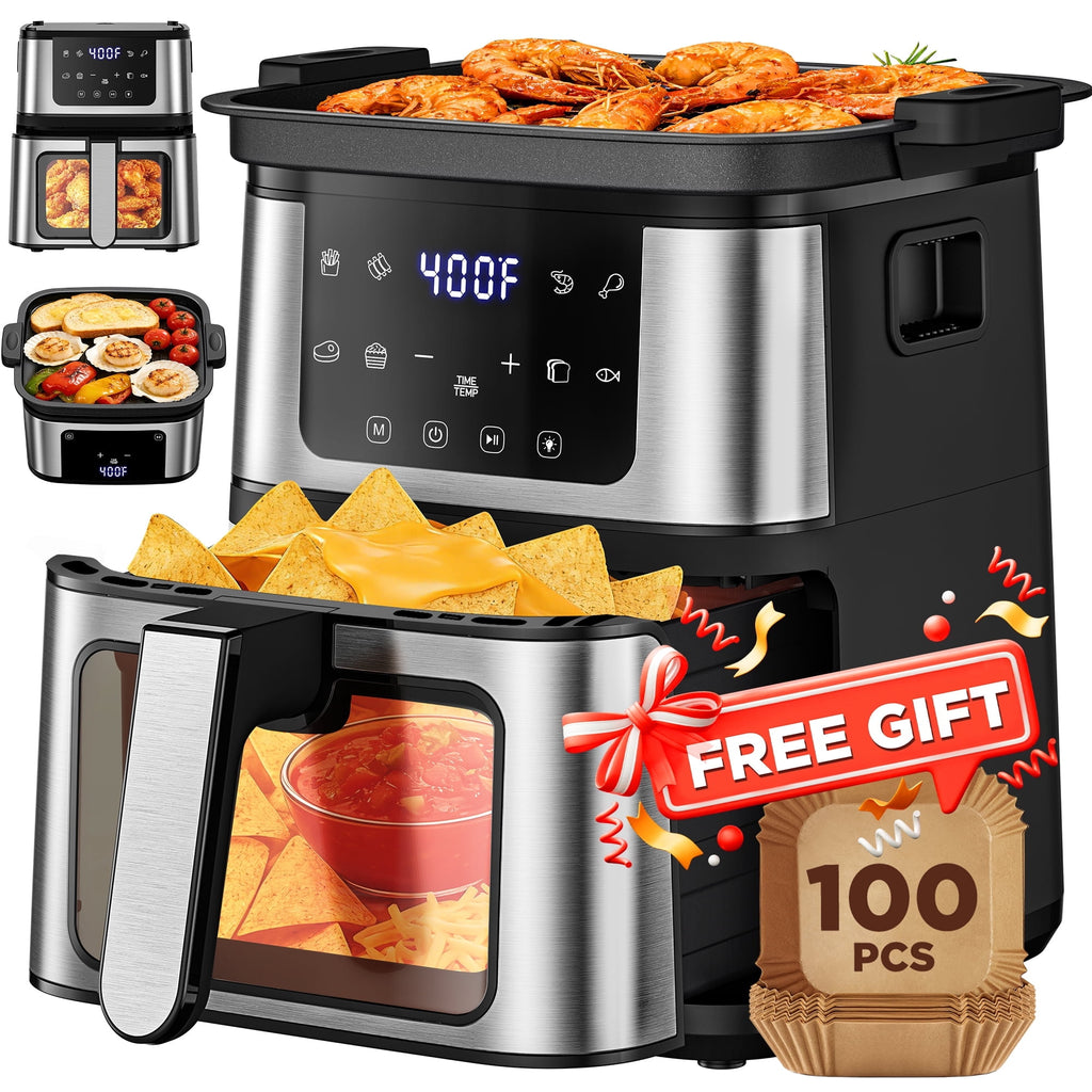 Famistar Air Fryer Oven, 8-in-1 7.5Qt Multifunction Air Fryer with Digital LED Touch Screen, 8 Preset Cookings, Dishwasher-Safe Basket, 95% Less Oil, Nonstick Dishwasher-Safe Basket, 100Pcs Liner