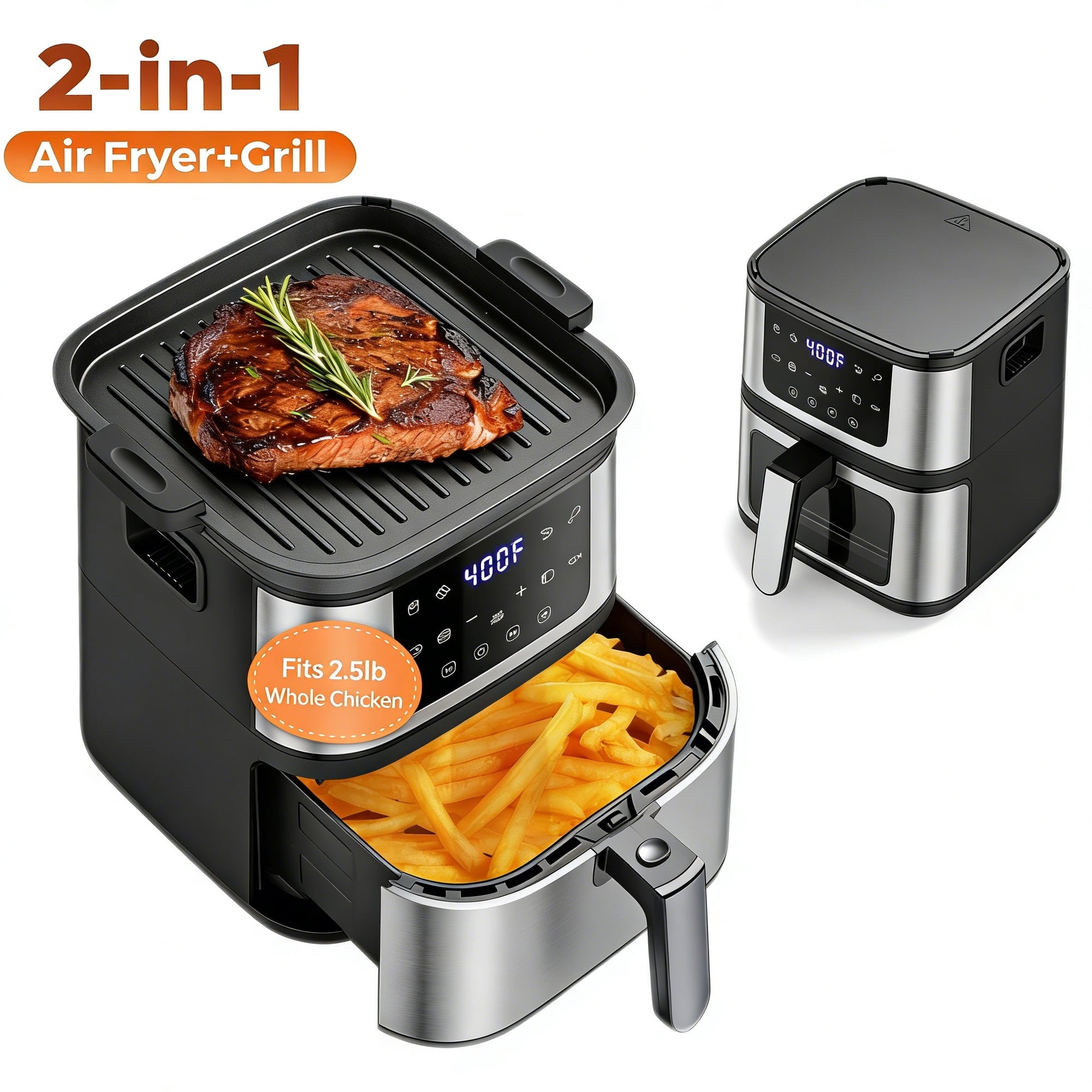 Qvamodo 7.5QT Air Fryer with Easy Cleanup, Includes 100 Liners, 7.5QT Larget Capacity, Visible Window, 8 Presets on Digital Touchscreen for Oil Free Cooking