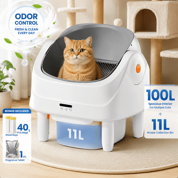 ZEJIXO Automatic Cat Litter Box with Odor Control, Self Cleaning Litter Box with Smart App Control, Cat Litter Box Automatic Cleaning System, Health Monitoring, 100L+11L Large Capacity for Multiple Cats