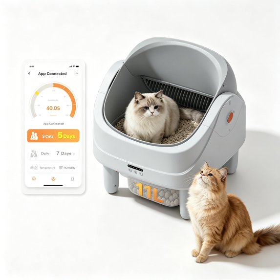 Qvamodo Automatic Cat Litter Box, Open Top Self Cleaning Litter Box for Multiple Cats with 100L Spacious Design, APP Control, 7 Safety Sensors, 11L Large Waste Drawer, Odor Control System, 2 Roll Bags Gift