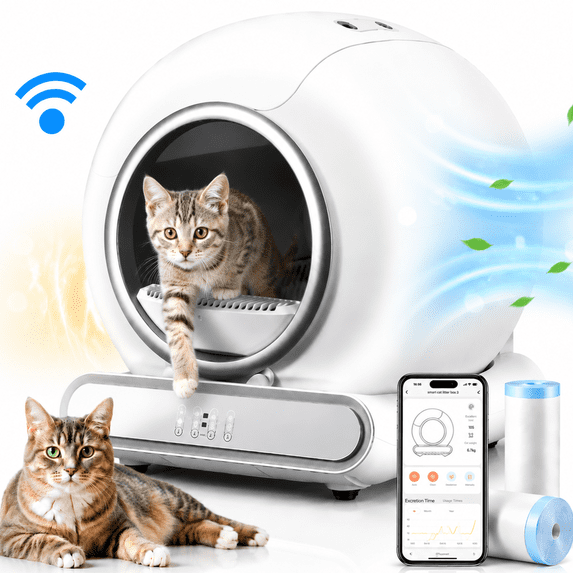 ZEJIXO Automatic Cat Litter Box, Self Cleaning Cat Litter Box with APP Control, Smart Sensors, 65L Large Capacity, 9L Waste Bin, Quiet Operation, Odor Control System, Automatic Litter Box for Multiple Cats