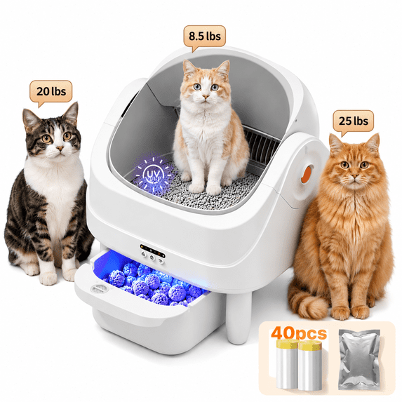 WNANEEZ Automatic Cat Litter Box Self Cleaning of Large Capacity, Electric Self Cleaning Litter Box, WiFi APP Panel Dual Control Cat Litter Box, Quiet Litter Box Self Cleaning for Multi Cats-Open Top Design