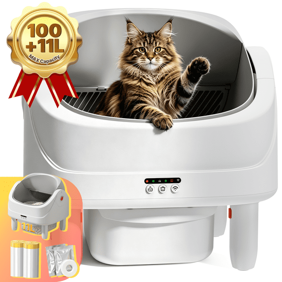 ZEJIXO Automatic Cat Litter Box, Self Cleaning Litter Box, APP Control, Open Top Cat Litter Box for Multiple Cats, 8 Safety Sensors, Odor Control, 100L Large Capacity, Quiet Operation