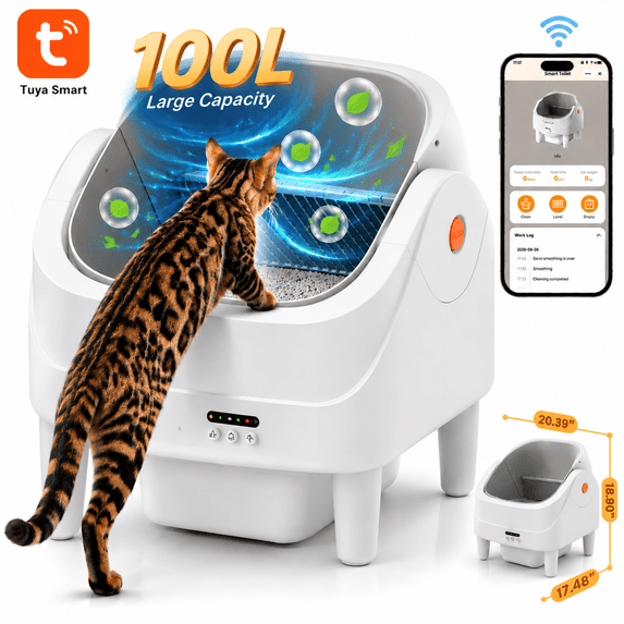 ZEJIXO Automatic Cat Litter Box, Self Cleaning Litter Box with App Control, Smart Sensors, Odor Control, Open Top Design, 11L Waste Capacity, Automatic Litter Box for Multiple Cats, Easy Cleaning