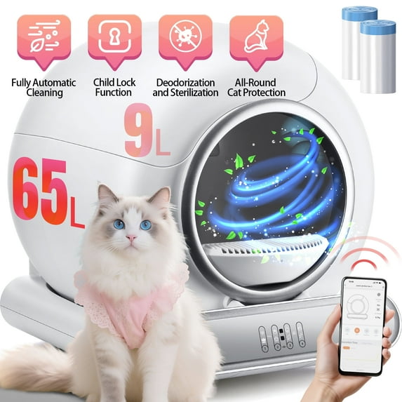 Campmoy Automatic Cat Litter Box, Self Cleaning Litter Box with Safety Sensor & Anti-Pinch Structure, Smart APP+ Panel Control, 18lbs Weight Capacity, 65+9L Extra Large for Multi-Cat