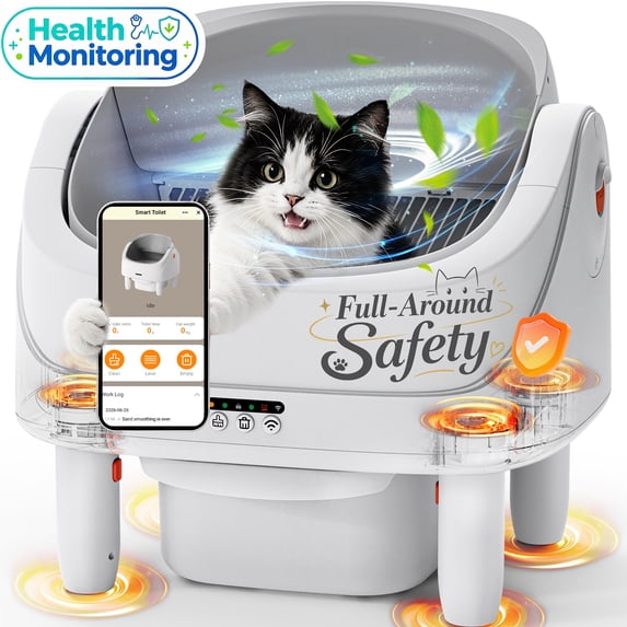 Campmoy Automatic Cat Litter Box, Self-Cleaning Litter Box, Wifi-Enabled with 2.4G APP Control, Self-Cleaning Litter Box for Multiple Cats, Odor Removal, No-Disturb, Sensor Safety, Large 111L Capacity