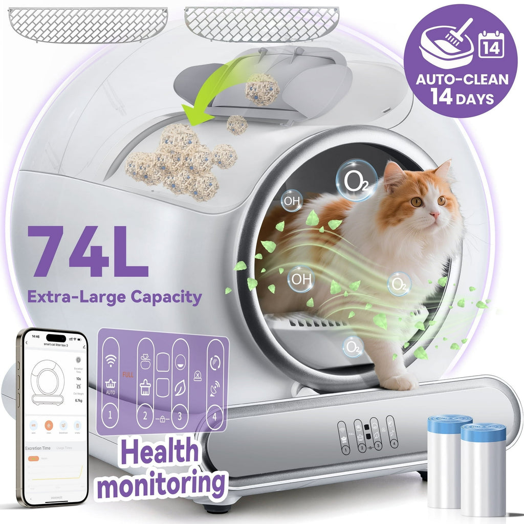 Campmoy Automatic Cat Litter Box, Self-Cleaning Litter Box, Wifi-Enabled with 2.4G APP Control, Designed for Multiple Cats, Odor Removal, No-Disturb, Sensor Safety, Large 65+9L Capacity